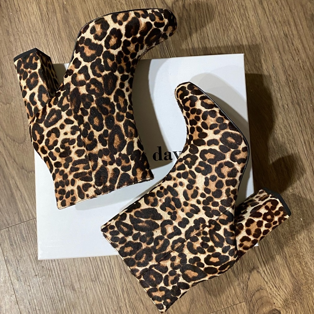 Charles David Leopard Real Calf Fur Ankle Bootie